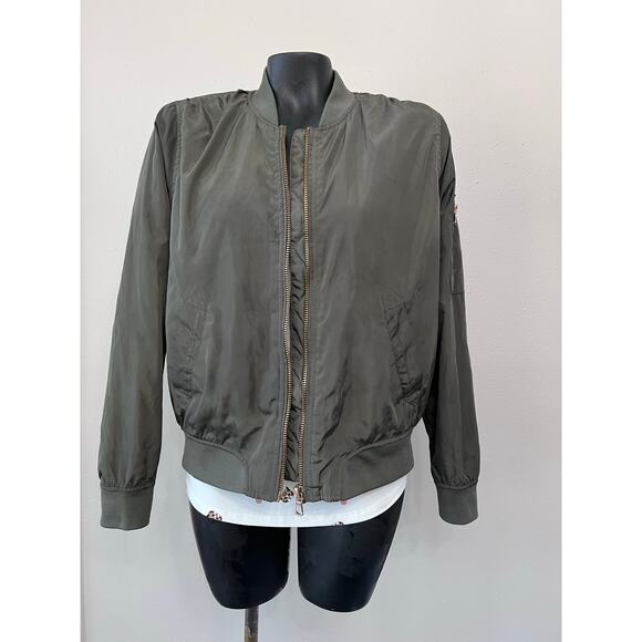 Ci Sono Originals Bomber Jacket Sz M Olive Green Sherpa  Lined Pockets Fall - Picture 1 of 6